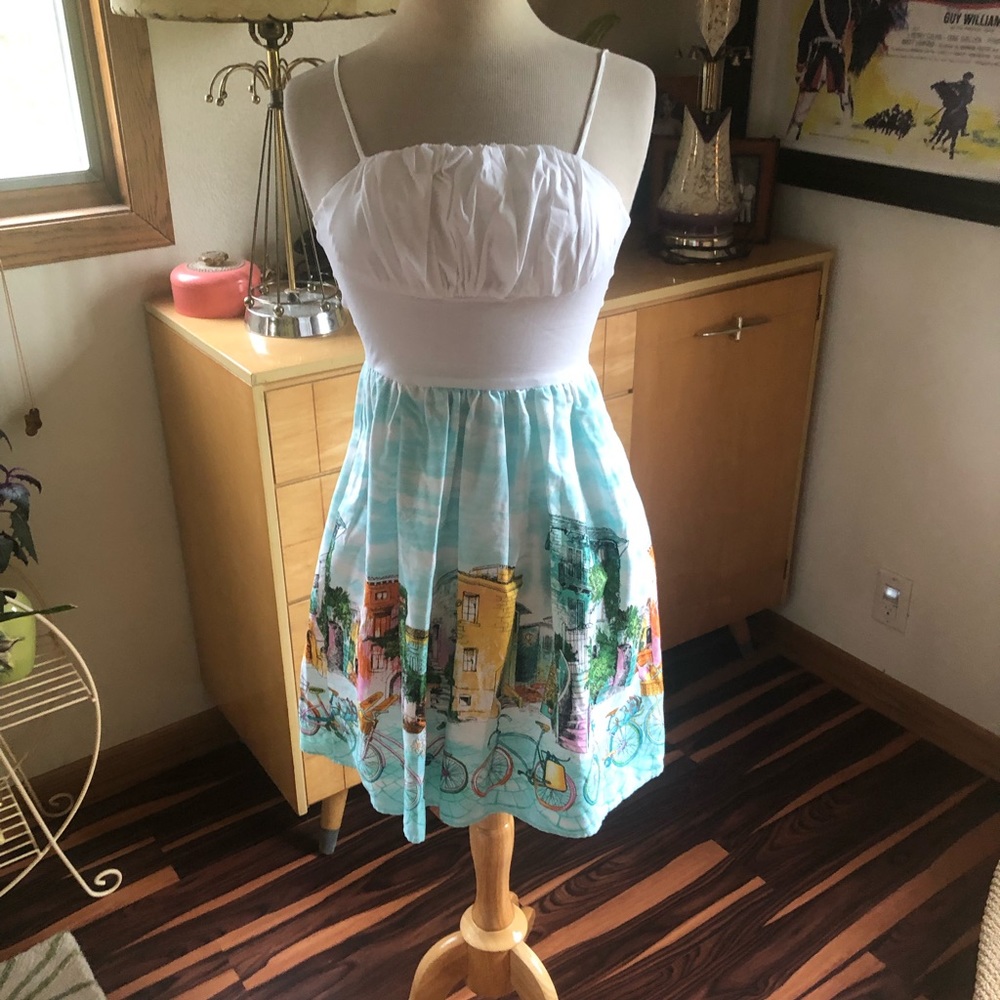 SOLD Retro Dress Bicycle Novelty Print Babydoll - Picture 2 of 7